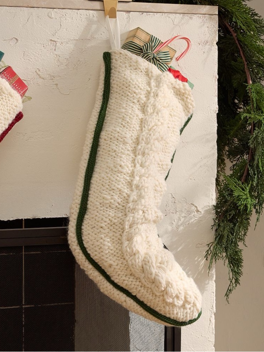 West Elm Maren Knit Stocking Green Trim